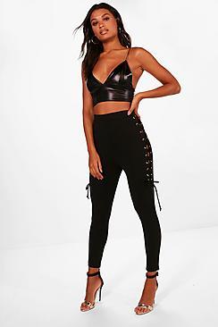 Boohoo Adalyn Eyelet Side Skinny Crepe Trousers