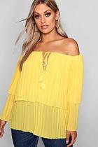 Boohoo Plus Pleated Top With Tiers & Tassle Front