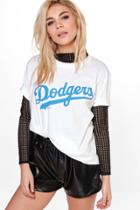 Boohoo Lucy Dodgers Oversized License Tee White