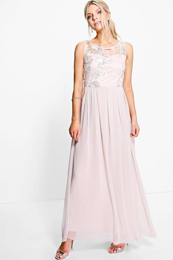 Boohoo Boutique Ali Embellished Top Maxi Dress Nude