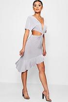 Boohoo Slinky Cut Out Twist Ruffle Midi Dress