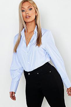 Boohoo Plus Stripe Cotton Oversized Boyfriend Shirt