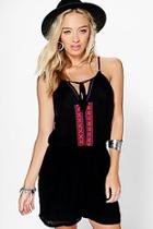 Boohoo Elisa Embroidered Tassel Trim Playsuit