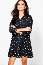 Boohoo Jemima Star Print Shirt Dress Black