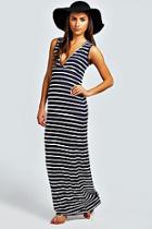 Boohoo Harriet Plunge Striped Jersey Maxi Dress