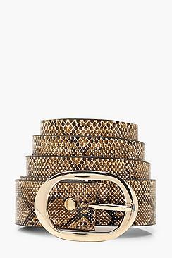 Boohoo Oval Buckle Faux Snake Belt