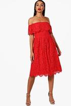 Boohoo Poppy Eyelash Lace Off The Shoulder Skater Dress