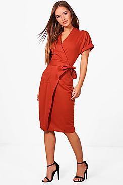 Boohoo Petite Alice Obie Tie Wrap Midi Dress
