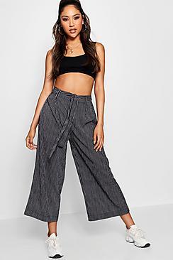 Boohoo Edwina Stripe Self Belt Woven Culotte Trouser