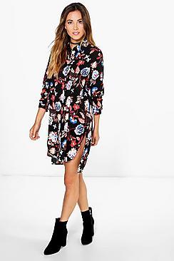 Boohoo Nikole Floral Shirt Dress