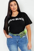 Boohoo Plus Miami Beach Slogan T-shirt