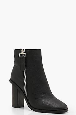 Boohoo Zip Pull Block Heel Shoe Boots