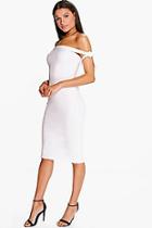 Boohoo Caramela Off Shoulder Tie Sleeve Midi Dress