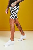 Boohoo Slim Fit Checkerboard Print Denim Shorts