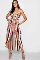 Boohoo Amelie Ruffle Stripe Strappy Maxi Dress
