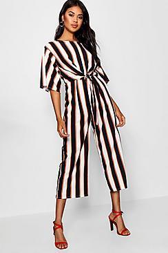 Boohoo Stripe Tie Front Jumpsuit