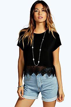 Boohoo Ritacrochet Hem Trim Crop Top