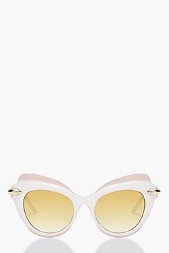 Boohoo Heather Contrast Top Bar Cat Eye Sunglasses
