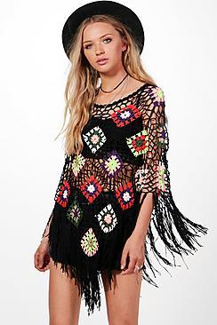 Boohoo Kerry Crochet Festival Poncho