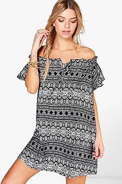 Boohoo Eleonora Off The Shoulder Tie Shift Dress