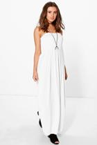 Boohoo Petite Rhiannon Shirred Jersey Maxi Dress White