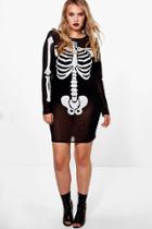 Boohoo Plus Sophia Mesh Skeleton Print Halloween Bodycon Black