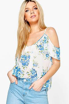 Boohoo Florence Floral Cold Shoulder Top