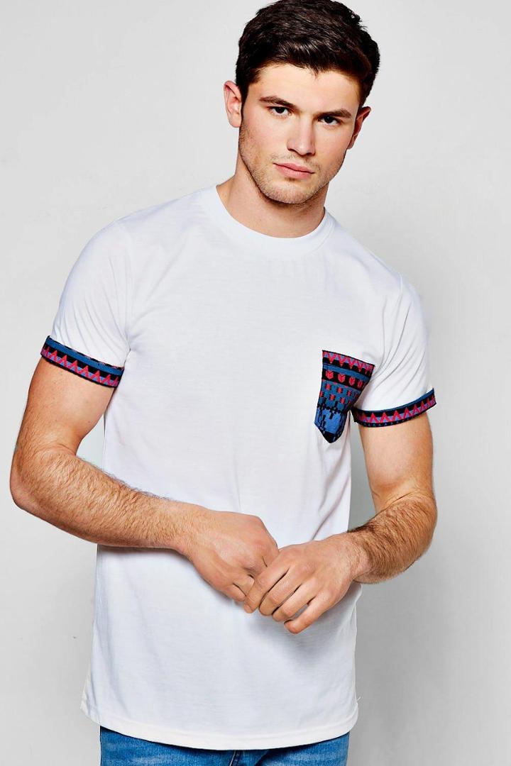 Boohoo Pocket T Shirt With Aztec Print White