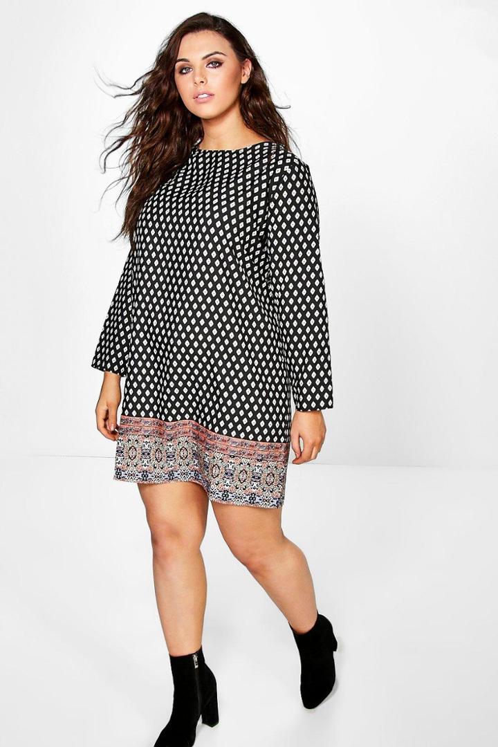 Boohoo Plus Delia Border Print Shift Dress Multi