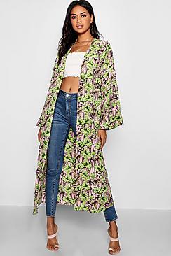 Boohoo Lia Wide Sleeve Palm Print Kimono