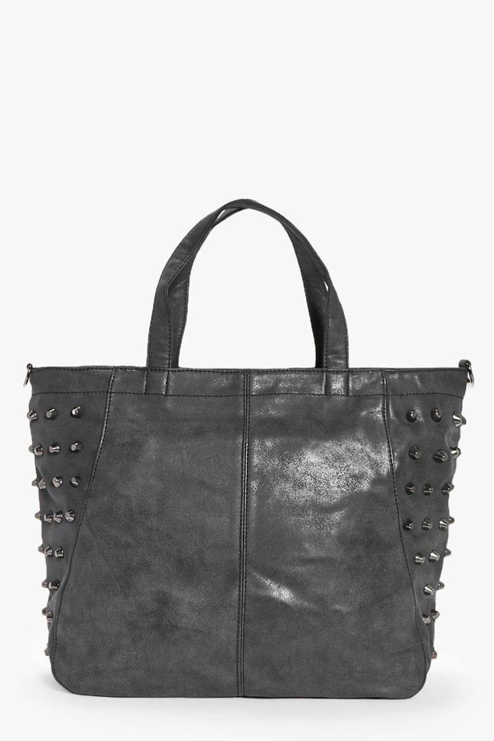 Boohoo Lily Black Stud Detail Day Bag Black