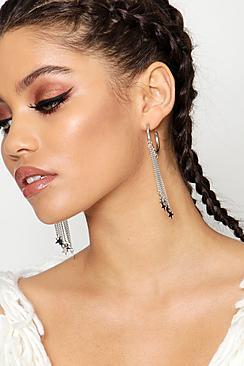 Boohoo Lily Hoop Chain Tassel With Stars Earrings