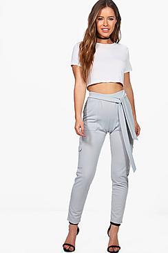 Boohoo Petite Taylor Side Pocket Tie Waist Trouser