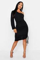 Boohoo Double Slinky One Shoulder Rouched Midi Dress