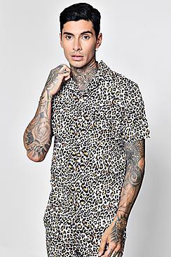 Boohoo Leopard Print Revere Short Sleeve Shirt Co-ord