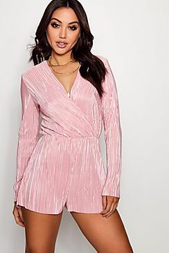 Boohoo Lola Plisse Wrap Front Playsuit