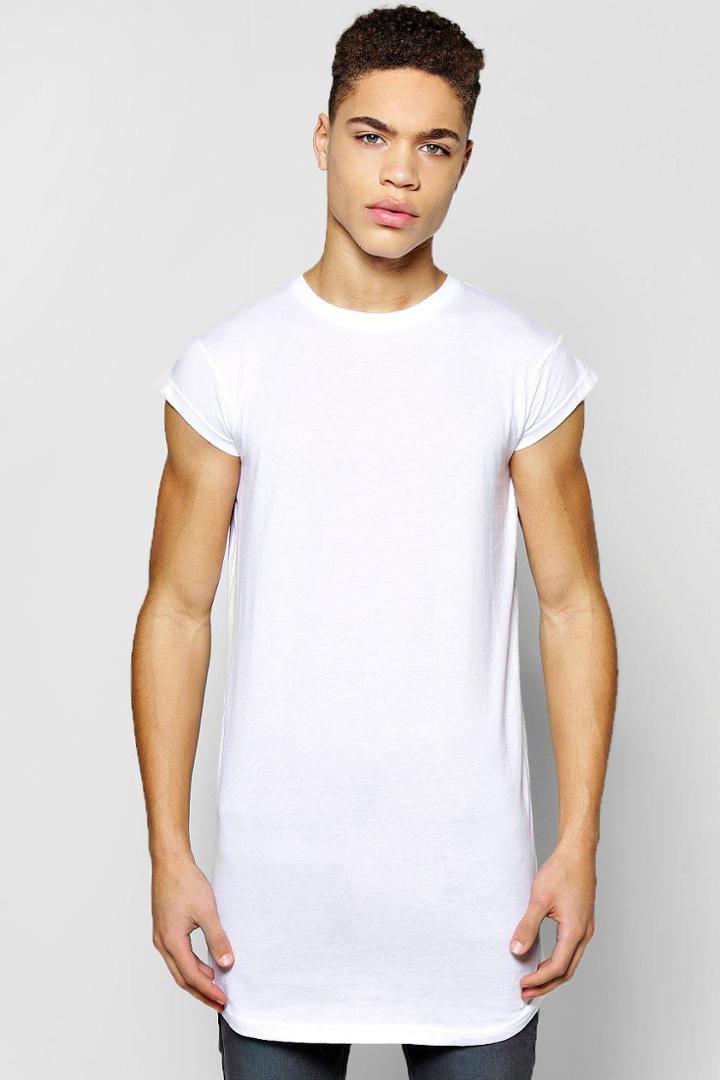 Boohoo Longline Loose Fit Cap Sleeve T Shirt White