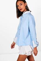 Boohoo Olivia Contrast Collar & Cuff Button Sleeve Shirt