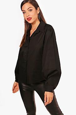 Boohoo Isla Balloon Sleeve Cotton Shirt