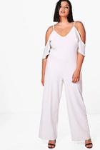 Boohoo Plus Crepe Ruffle Cold Shoulder Jumpsuit