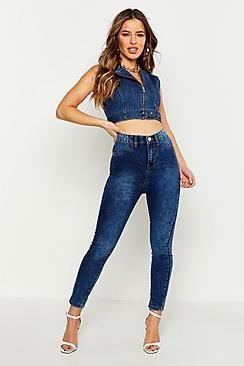 Boohoo Petite Acid Wash High Waist Jegging
