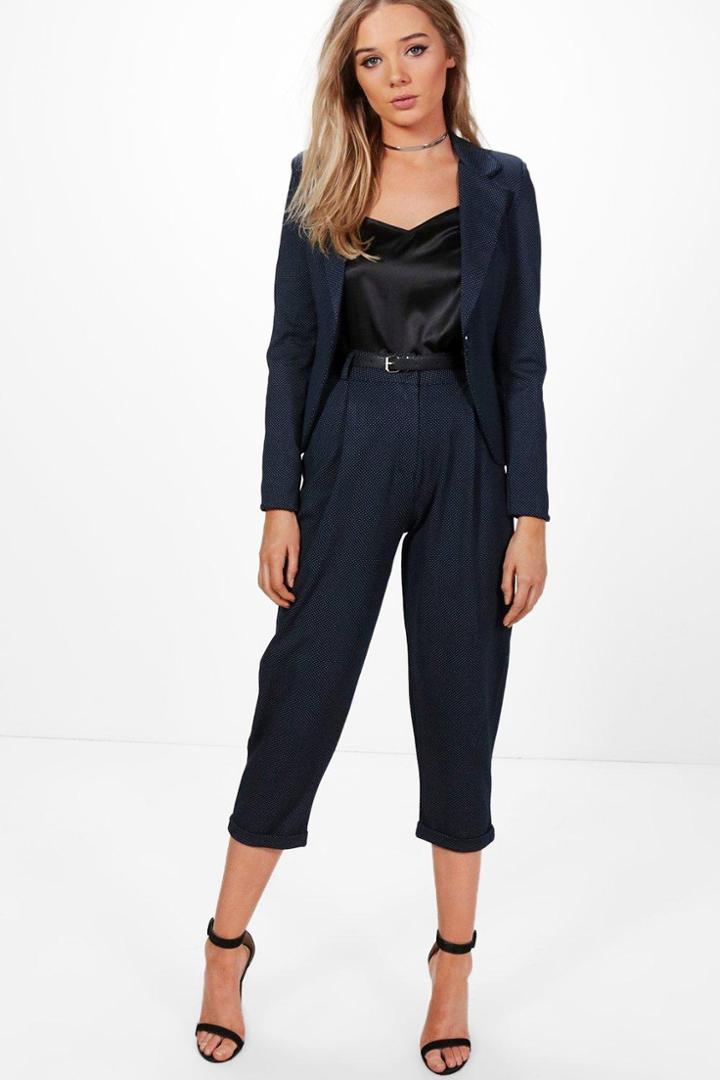 Boohoo Penelope Polka Dot Belted Trouser Navy