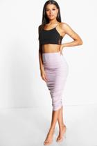 Boohoo Maddie Rouched Side Slinky Midi Skirt Lilac