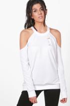 Boohoo Charlotte Distressed Cold Shoulder T-shirt White