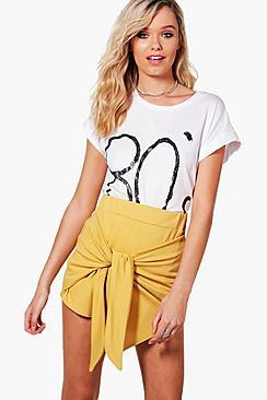 Boohoo Poppy Tie Waist Skort