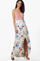 Boohoo Azalea Floral Wrap Front Maxi Skirt Multi