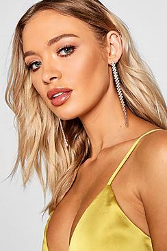 Boohoo Diamante Long Statement Earrings