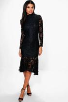 Boohoo Boutique Emzy Lace Peplum Hem Midi Dress Black