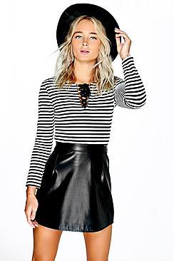 Boohoo Emma Striped Lace Up Scuba Top