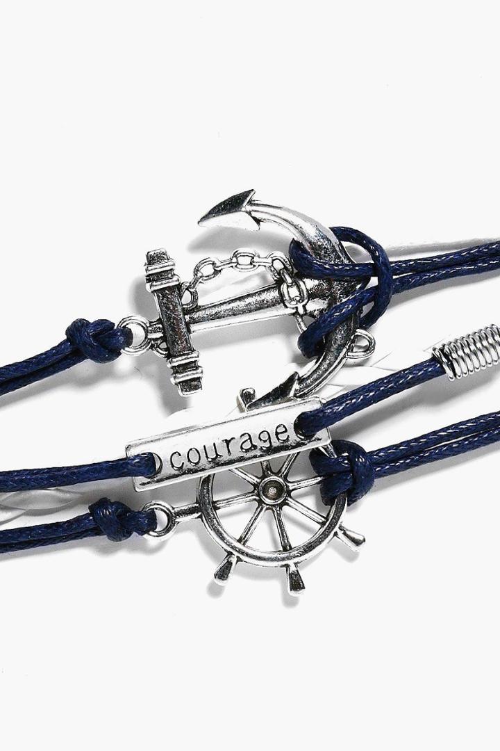 Boohoo Julia Mixed Anchor Charms Bracelet Pack Navy